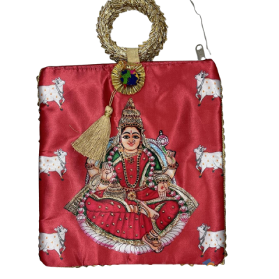Divine Lakshmi Cow Print Festival Red Bag – Traditional Fabric Pooja Accessory & Thamboolam Return Gift Bag for Varamahalakshmi by Locate Us Store