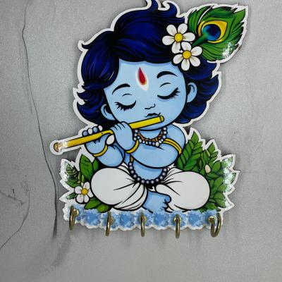 Lord Krishna Wall Mount Key Holder – Decorative Krishna Key Stand with Hooks 6.7 Inches - Locate Us Store