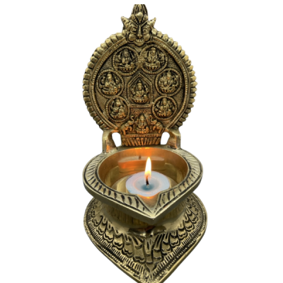 Grand 6.7" Ashta Lakshmi Brass Deepam – Heavy 1kg Traditional Eight-Form Lakshmi Oil Lamp for Varamahalakshmi & Diwali Pooja by Locate Us Store