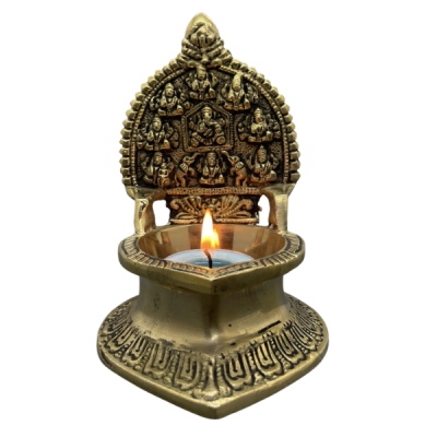 Premium 5.1-Inch Ashta Lakshmi Brass Deepam – Traditional Handcrafted Eight-Form Lakshmi Oil Lamp for Home Altar & Festive Decor by Locate Us Store