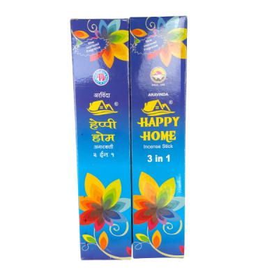 Aravinda Happy Home 3-in-1 Premium Incense Sticks (100g) – Multi-Fragrance Agarbathi Pack for Harmony & Joy by Locate Us Store