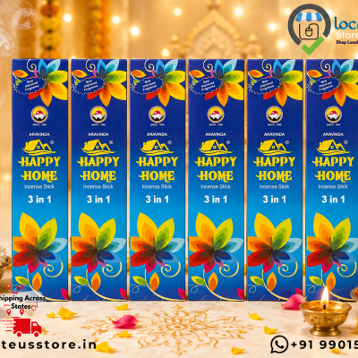 Aravinda Happy Home 3-in-1 Premium Incense Sticks (100g) – Multi-Fragrance Agarbathi Pack for Harmony & Joy by Locate Us Store