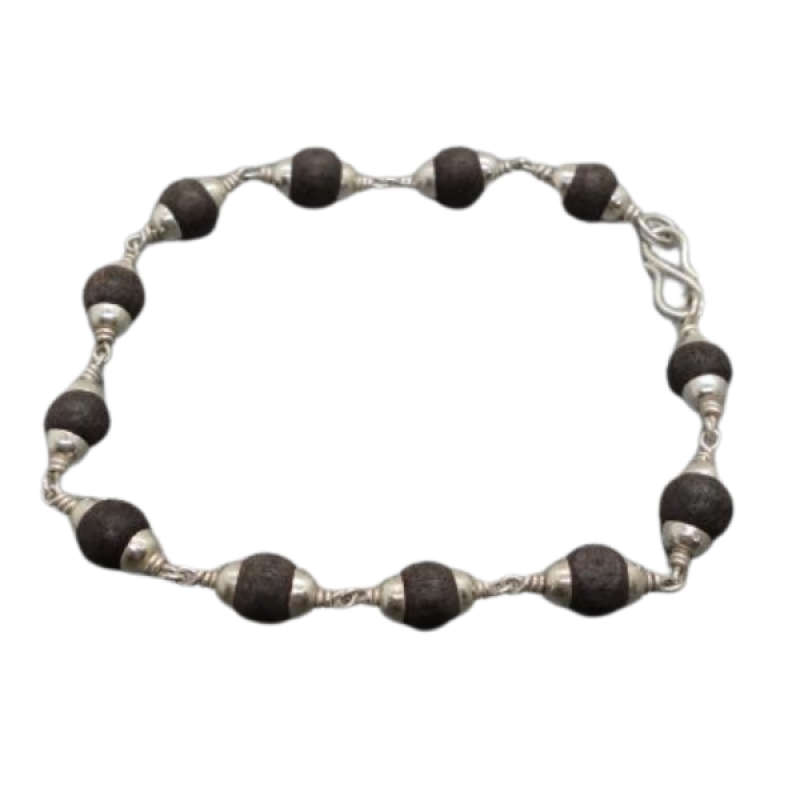 Divine Hindu Karungali Mala Bracelet – Silver Cap, 10 Black Ebony Wood Beads, 3.5 Inches | Locate Us Store