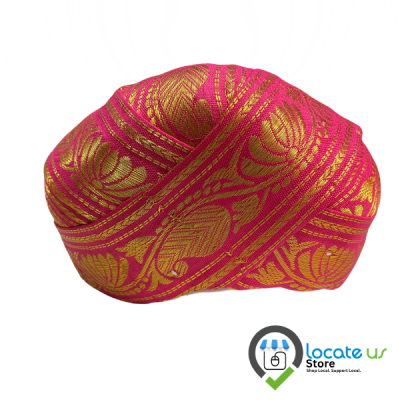 Vibrant Pink Peta – Traditional Handcrafted Festive Turban with Golden Zari for Lakshmi, Gowri & Ganesha Alankaram by Locate Us Store