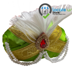 Imperial Parrot Green Mysore Peta – Designer Wedding Peta with Ruby-Red Kalgi, Pearl Accents & White Plume by Locate Us Store