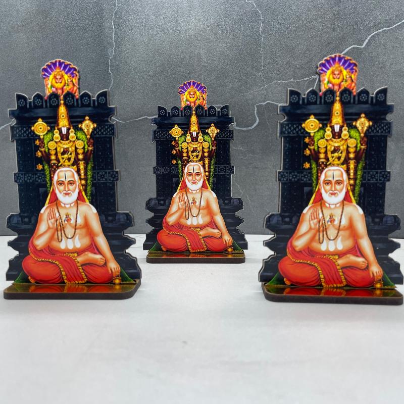 Sri Raghavendra Swamy with Sri Lakshmi Venkateshwara Swamy Devotional Laser-Cut Stand – 4 Inch | Decorative Pooja Murti