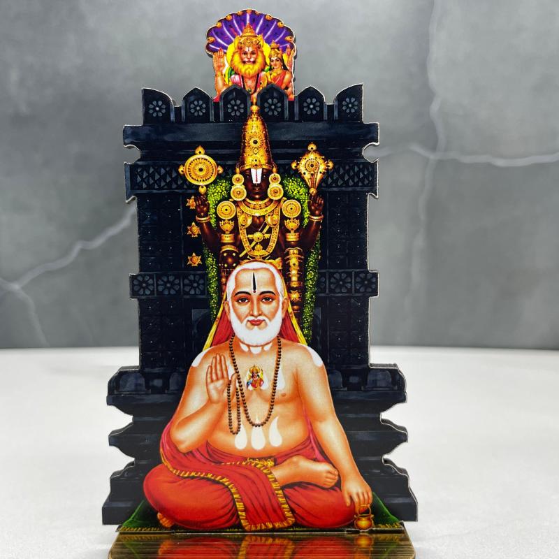 Sri Raghavendra Swamy with Sri Lakshmi Venkateshwara Swamy Devotional Laser-Cut Stand – 4 Inch | Decorative Pooja Murti