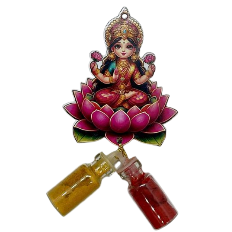 Divine Arishina Kumkum Set – Premium Haldi & Kumkum Combo Pack with Lakshmi Sticker for Varamahalakshmi | Fridge Magnet & Daily Pooja by Locate Us Store