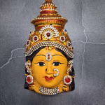 Decorative Yellow Lakshmi Devi Face Mask with Jewel Work (20 cm) for Varamahalakshmi Pooja | Kalasha & Lakshmi Idol Decoration