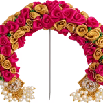 Royal Magenta & Gold Floral Prabhavali with Pearl & Kundan Embellishments | Varamahalakshmi Pooja Idol Decoration