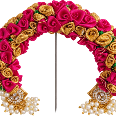 Royal Magenta & Gold Floral Prabhavali with Pearl & Kundan Embellishments | Varamahalakshmi Pooja Idol Decoration