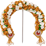 White & Gold Floral Prabhavali with Pearl & Kundan Embellishments | Varamahalakshmi Pooja Idol Decoration