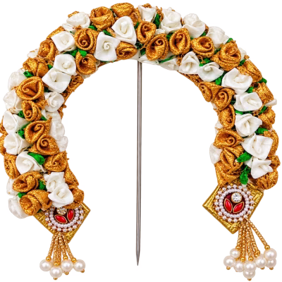White & Gold Floral Prabhavali with Pearl & Kundan Embellishments | Varamahalakshmi Pooja Idol Decoration