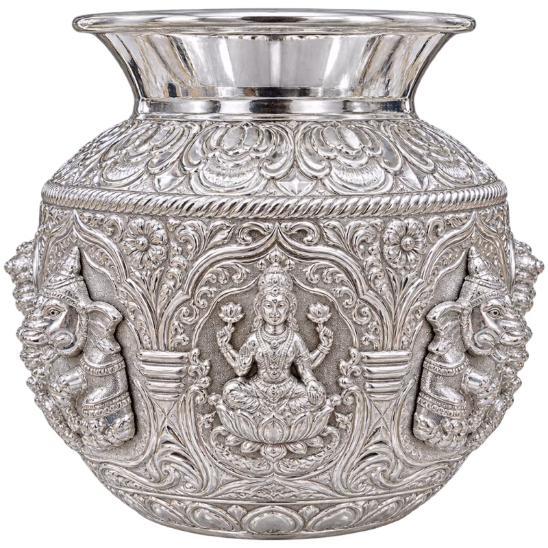 Silver Coated White Metal Ashta Lakshmi Chombu – Varamahalakshmi Pooja & Festival Decoration