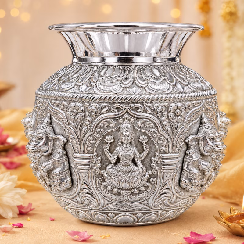 Silver Coated White Metal Ashta Lakshmi Chombu – Varamahalakshmi Pooja & Festival Decoration