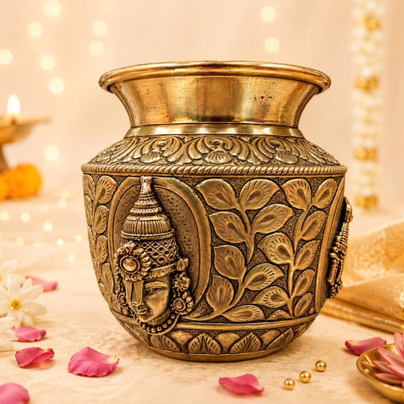 Bronze Coated White Metal Sri Lakshmi Venkateshwara Chombu – Varamahalakshmi Pooja & Festival Decoration
