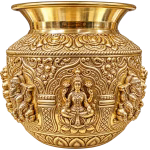 Decorative Golden-Tone White Metal Goddess Embossed Kalash – Varamahalakshmi Pooja & Festival Decoration