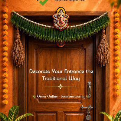 Traditional Garike Thorana with Pearls – 3.5 Feet | Green Garike Torana Door Hanging for Varamahalakshmi, Diwali & Home Décor