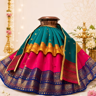 Varalakshmi Festival Decorative Vastra Set Size 12 inch – Traditional Lakshmi Pooja Decoration Dress for Kalasha & Goddess Decoration