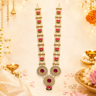 Lotus Artificial Pearl Haara 16cm – Varamahalakshmi Pooja, Ganesha & Diwali Decoration Garland Strip