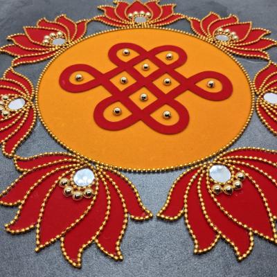 Lotus Theme Circular Decorative Mat Set | 1 Center Circle & 7 Lotus Flowers for Varamahalakshmi, Lakshmi Pooja, Diwali & Home Temple Decoration