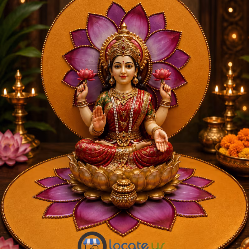 Premium Circular Lotus Decorative Mat for Pooja | Idol Base & Background Decoration for Lakshmi, Ganesha & Home Temple