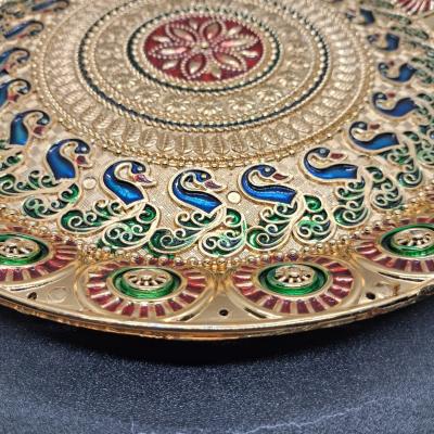 Premium Acrylic Peacock Pooja Thali (10 cm) | Luxury Gold Round Pooja Plate with Stone Work for Varamahalakshmi, Diwali, Return Gifts & Home Décor