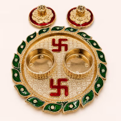 Acrylic Pooja Thali with Turmeric & Kumkum Containers – Varalakshmi, Diwali, Return Gifts & Home Décor