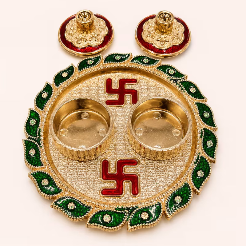 Acrylic Pooja Thali with Turmeric & Kumkum Containers – Varalakshmi, Diwali, Return Gifts & Home Décor