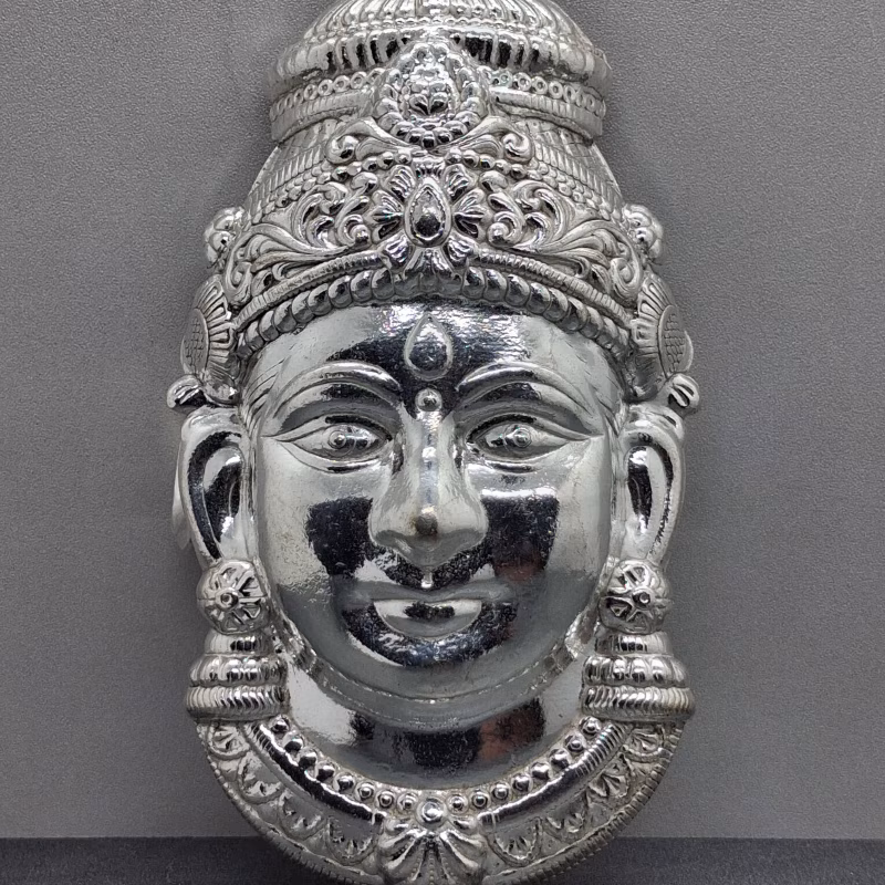 Silver-Plated Lakshmi Devi Face Mask (18 cm) for Varamahalakshmi Pooja | Mahalakshmi Face Decoration for Kalasha & Idol