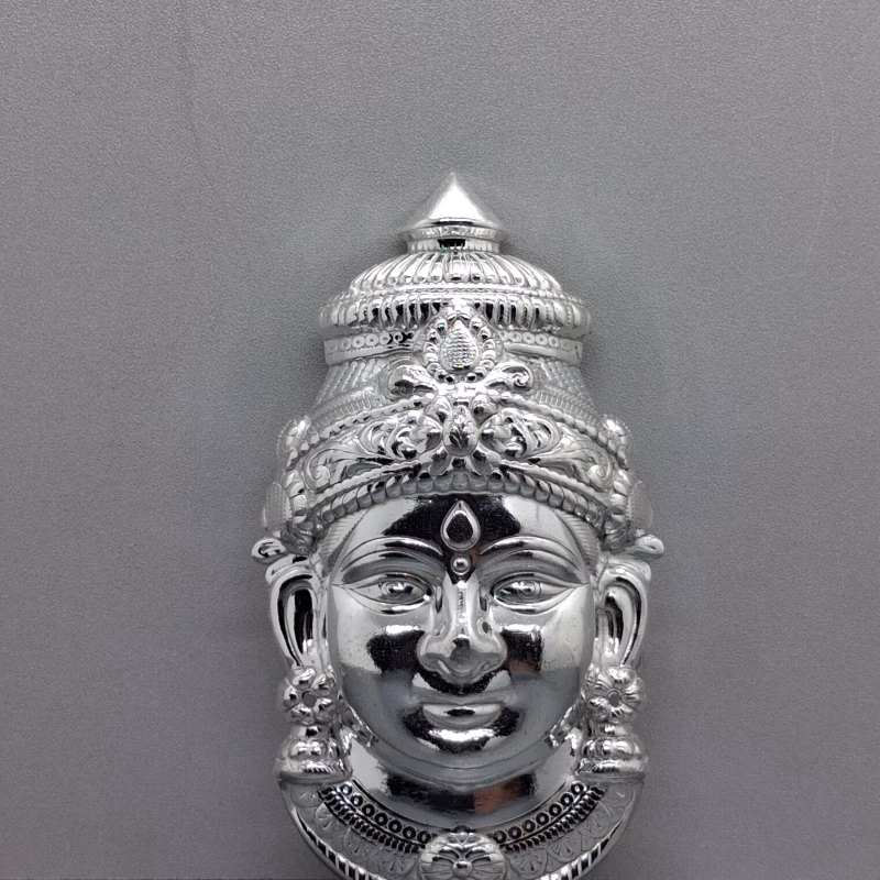 Silver-Plated Lakshmi Devi Face Mask (18 cm) for Varamahalakshmi Pooja | Mahalakshmi Face Decoration for Kalasha & Idol