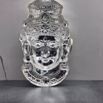Silver-Plated Elegant Lakshmi Devi Face Mask (17 cm) for Varamahalakshmi Pooja | Decorative Mahalakshmi Face