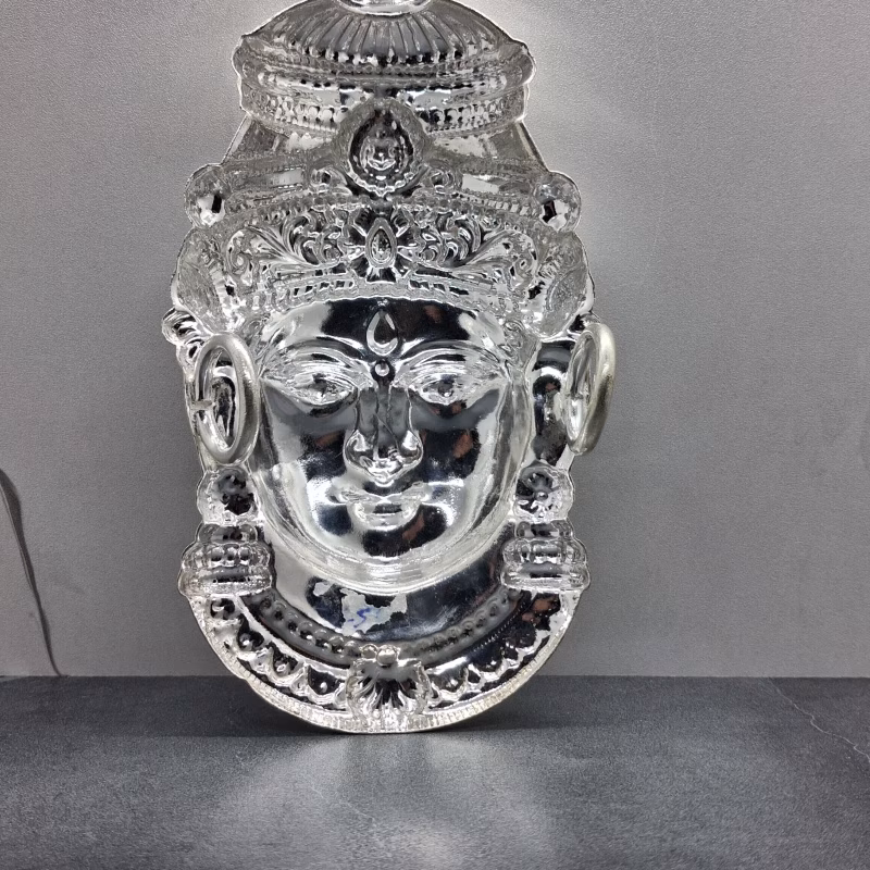 Silver-Plated Elegant Lakshmi Devi Face Mask (17 cm) for Varamahalakshmi Pooja | Decorative Mahalakshmi Face