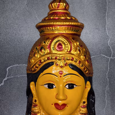 Yellow Lakshmi Devi Face Mask for Varamahalakshmi Pooja & Diwali | Decorative Face for Kalasha & Lakshmi Idol