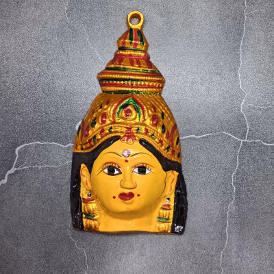 Yellow Lakshmi Devi Face Mask for Varamahalakshmi Pooja & Diwali | Decorative Face for Kalasha & Lakshmi Idol
