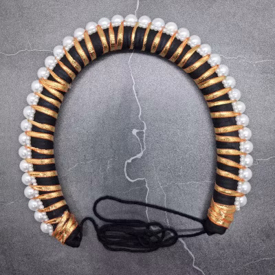 Varamahalakshmi Decoration Hair Ribbon with Pearl & Golden Design | Lakshmi Alankara Ribbon for Kalasha, Bridal & Classical Dance