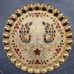 Premium Acrylic Peacock Pooja Thali (23 cm) | Luxury Gold Round Pooja Plate with Stone Work for Varamahalakshmi, Diwali, Return Gifts & Home Décor
